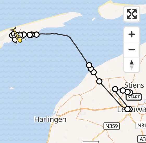 Vlucht Ambulancehelikopter PH-OOP van Vliegbasis Leeuwarden naar Midsland op maandag 4 november 2024 12:07