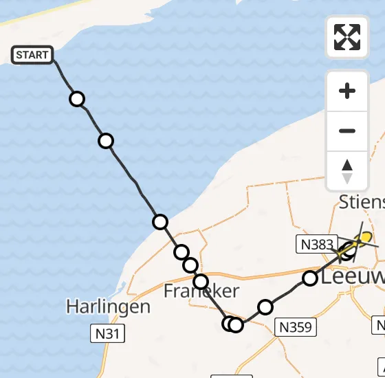 Vlucht Ambulancehelikopter PH-OOP van Formerum naar Vliegbasis Leeuwarden op maandag 4 november 2024 12:49