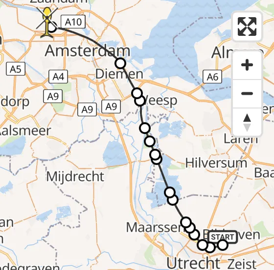 Vlucht Traumahelikopter PH-LLN van Bilthoven naar Amsterdam Heliport op maandag 4 november 2024 14:21