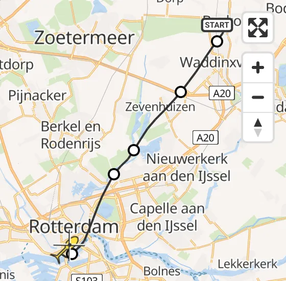 Vlucht Traumahelikopter PH-HVB van Boskoop naar Erasmus MC op maandag 4 november 2024 14:25