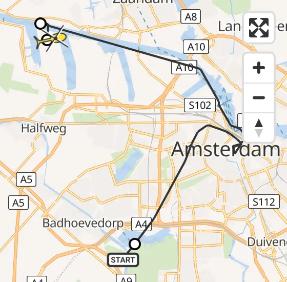 Vlucht Politiehelikopter PH-PXA van Badhoevedorp naar Amsterdam op maandag 4 november 2024 15:36