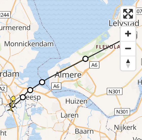 Vlucht Traumahelikopter PH-LLN van Lelystad naar Academisch Medisch Centrum (AMC) op maandag 4 november 2024 17:11