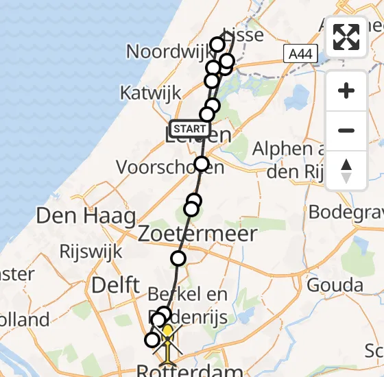 Vlucht Traumahelikopter PH-HVB van Leiden naar Rotterdam The Hague Airport op maandag 4 november 2024 17:14