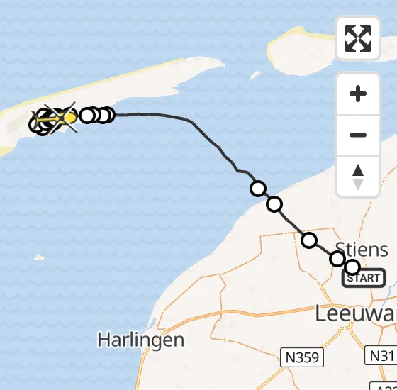 Vlucht Ambulancehelikopter PH-OOP van Vliegbasis Leeuwarden naar Midsland op maandag 4 november 2024 17:26