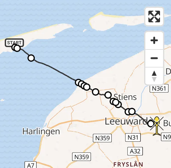 Vlucht Ambulancehelikopter PH-OOP van Formerum naar Suwâld op maandag 4 november 2024 18:09