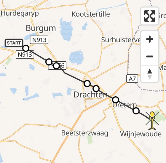 Vlucht Ambulancehelikopter PH-OOP van Suwâld naar Bakkeveen op maandag 4 november 2024 18:24