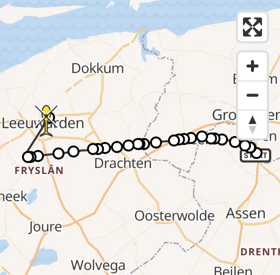 Vlucht Ambulancehelikopter PH-OOP van Groningen Airport Eelde naar Leeuwarden op maandag 4 november 2024 19:12