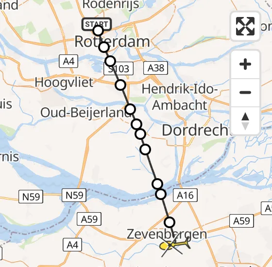 Vlucht Traumahelikopter PH-HVB van Rotterdam The Hague Airport naar Zevenbergen op maandag 4 november 2024 20:32