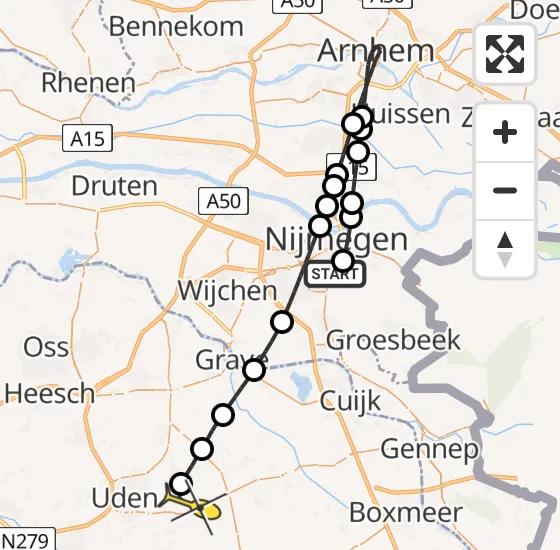 Vlucht Traumahelikopter PH-MAA van Radboud Universitair Medisch Centrum naar Vliegbasis Volkel op maandag 4 november 2024 21:00