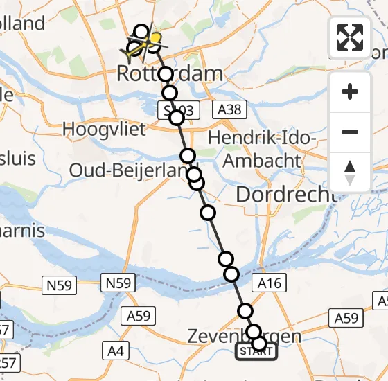 Vlucht Traumahelikopter PH-HVB van Zevenbergen naar Rotterdam The Hague Airport op maandag 4 november 2024 21:07