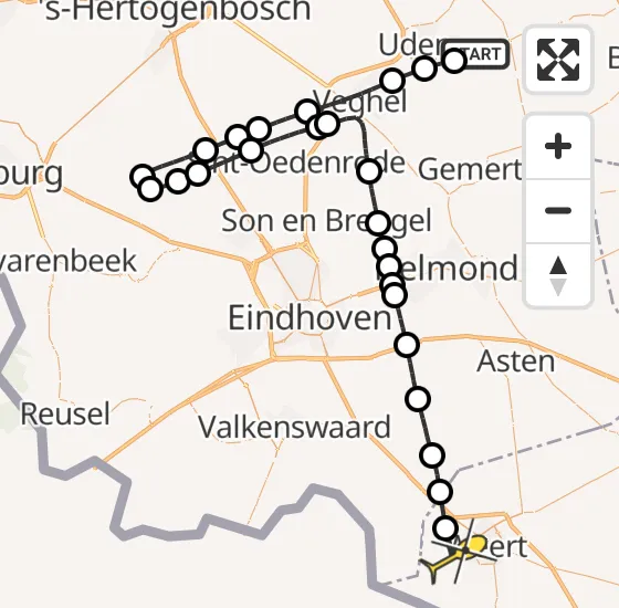 Vlucht Traumahelikopter PH-MAA van Vliegbasis Volkel naar Weert op maandag 4 november 2024 22:55