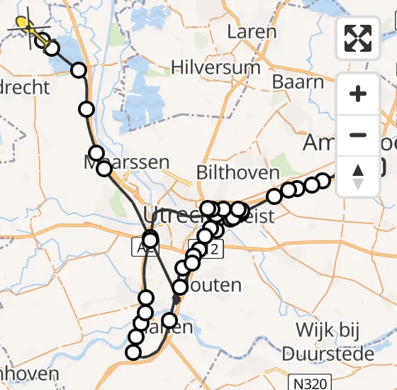 Vlucht Politiehelikopter PH-PXZ van Amersfoort naar Ouderkerk aan de Amstel op dinsdag 5 november 2024 13:14