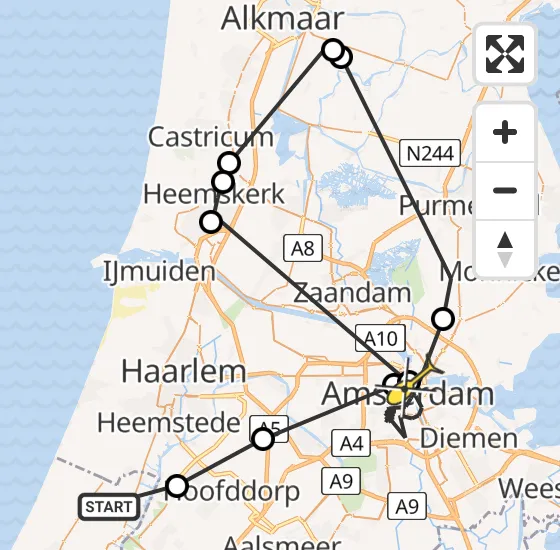 Vlucht Politiehelikopter PH-PXA van Hillegom naar Amsterdam op dinsdag 5 november 2024 16:14