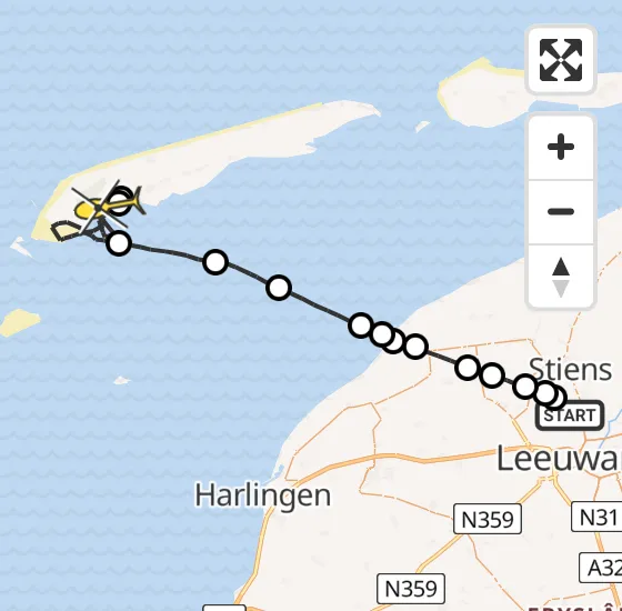 Vlucht Ambulancehelikopter PH-OOP van Vliegbasis Leeuwarden naar West-Terschelling op woensdag 6 november 2024 9:25