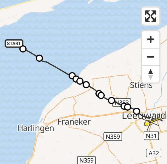 Vlucht Ambulancehelikopter PH-OOP van Formerum naar Leeuwarden op woensdag 6 november 2024 12:51