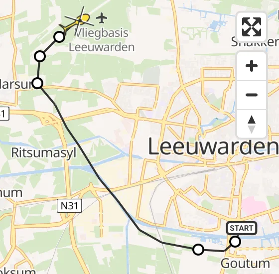 Vlucht Ambulancehelikopter PH-OOP van Leeuwarden naar Vliegbasis Leeuwarden op woensdag 6 november 2024 13:27