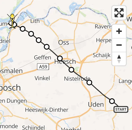 Vlucht Traumahelikopter PH-MAA van Vliegbasis Volkel naar Heerewaarden op woensdag 6 november 2024 14:01