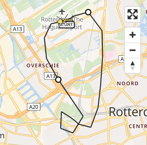 Vlucht Traumahelikopter PH-HVB van Rotterdam The Hague Airport naar Rotterdam The Hague Airport op woensdag 6 november 2024 14:38