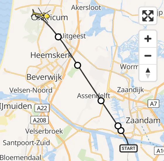 Vlucht Traumahelikopter PH-LLN van Amsterdam Heliport naar Castricum op woensdag 6 november 2024 22:28