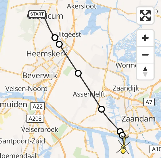 Vlucht Traumahelikopter PH-LLN van Castricum naar Amsterdam Heliport op woensdag 6 november 2024 22:49