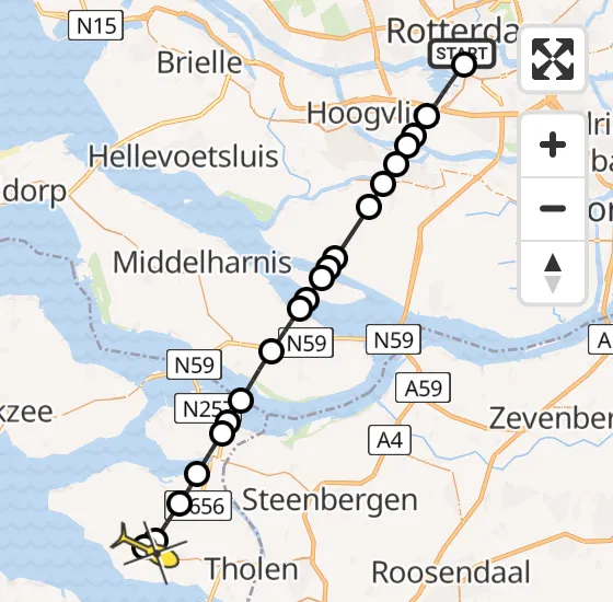 Vlucht Traumahelikopter PH-HVB van Erasmus MC naar Sint-Maartensdijk op vrijdag 8 november 2024 9:45