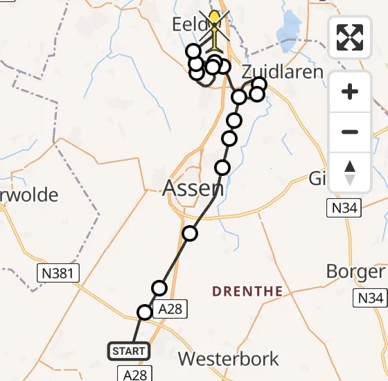 Vlucht Traumahelikopter PH-TTR van Beilen naar Groningen Airport Eelde op vrijdag 8 november 2024 13:27