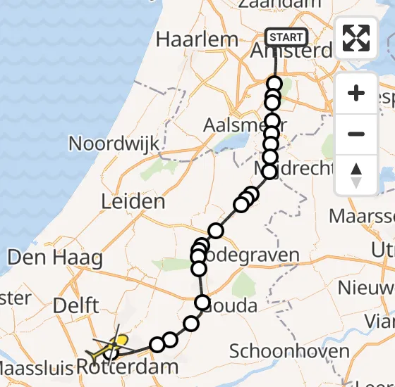 Vlucht Traumahelikopter PH-HVB van Amsterdam naar Rotterdam The Hague Airport op vrijdag 8 november 2024 14:22