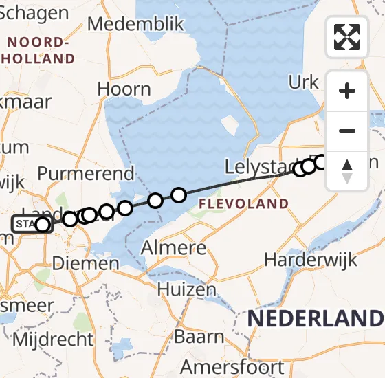 Vlucht Traumahelikopter PH-LLN van Amsterdam Heliport naar Dronten op vrijdag 8 november 2024 15:00