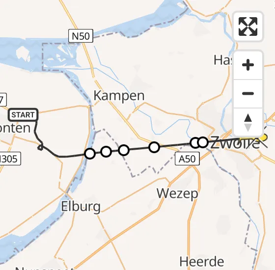 Vlucht Traumahelikopter PH-LLN van Dronten naar Zwolle op vrijdag 8 november 2024 15:36