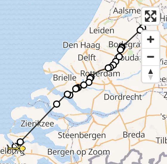 Vlucht Politiehelikopter PH-PXB van Vinkeveen naar Vliegveld Midden-Zeeland op vrijdag 8 november 2024 15:42