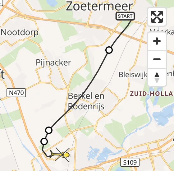 Vlucht Traumahelikopter PH-HVB van Zoetermeer naar Rotterdam The Hague Airport op zaterdag 9 november 2024 10:58