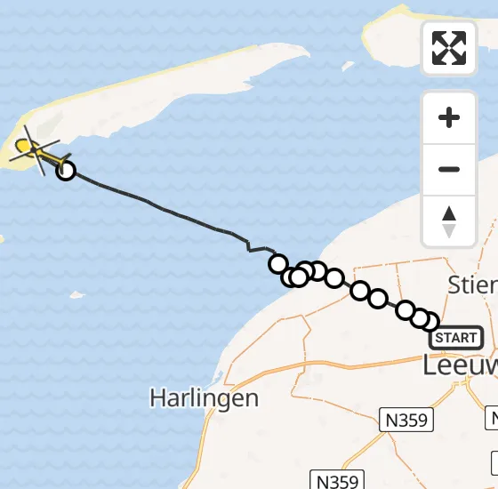 Vlucht Ambulancehelikopter PH-OOP van Ingelum naar West-Terschelling op zaterdag 9 november 2024 12:42