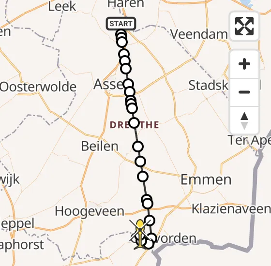 Vlucht Traumahelikopter PH-TTR van Groningen Airport Eelde naar Coevorden op zaterdag 9 november 2024 13:35