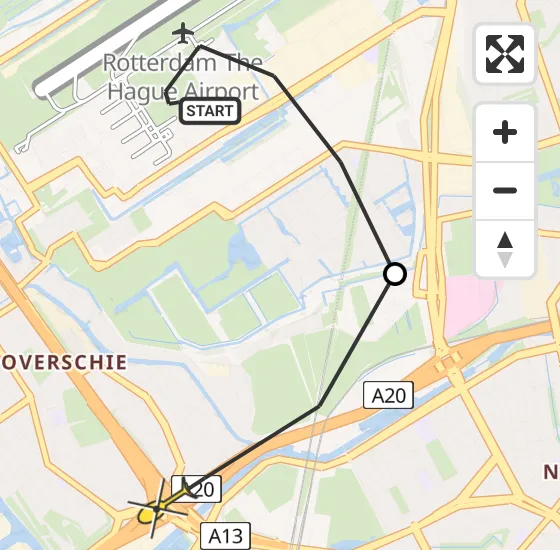 Vlucht Traumahelikopter PH-HVB van Rotterdam The Hague Airport naar Rotterdam op zaterdag 9 november 2024 15:01