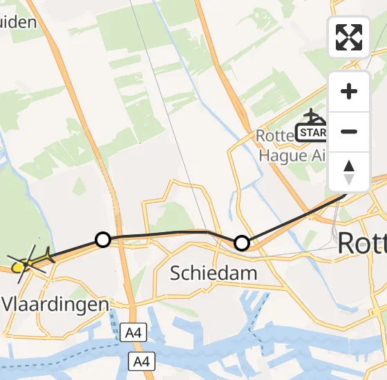 Vlucht Traumahelikopter PH-HVB van Rotterdam The Hague Airport naar Vlaardingen op zaterdag 9 november 2024 15:19