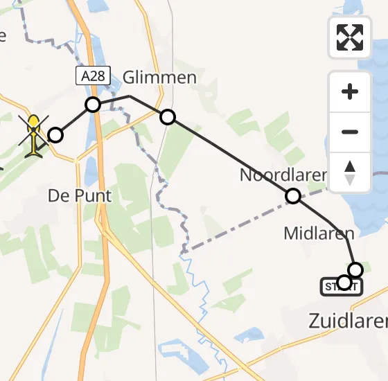 Vlucht Traumahelikopter PH-TTR van Midlaren naar Groningen Airport Eelde op zaterdag 9 november 2024 17:00