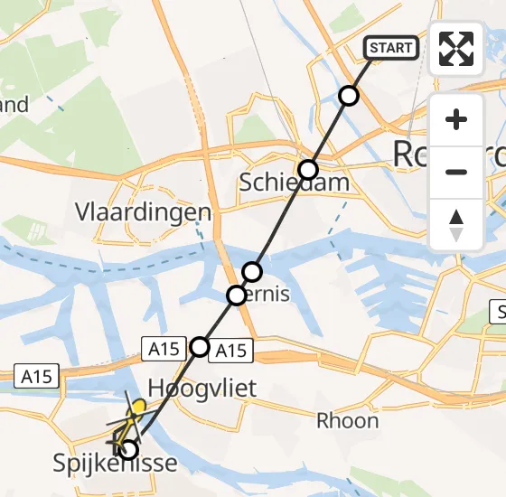 Vlucht Traumahelikopter PH-HVB van Rotterdam The Hague Airport naar Spijkenisse op zondag 10 november 2024 9:11