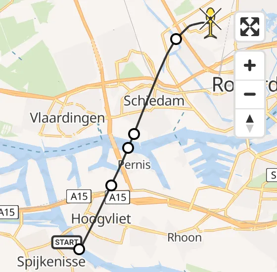 Vlucht Traumahelikopter PH-HVB van Spijkenisse naar Rotterdam The Hague Airport op zondag 10 november 2024 9:24