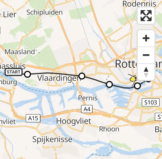 Vlucht Traumahelikopter PH-HVB van Maassluis naar Erasmus MC op zondag 10 november 2024 11:09