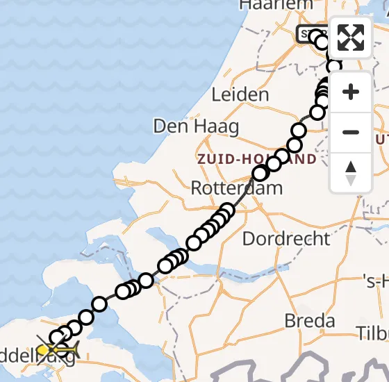 Vlucht Politiehelikopter PH-PXD van Schiphol naar Vliegveld Midden-Zeeland op zondag 10 november 2024 11:28