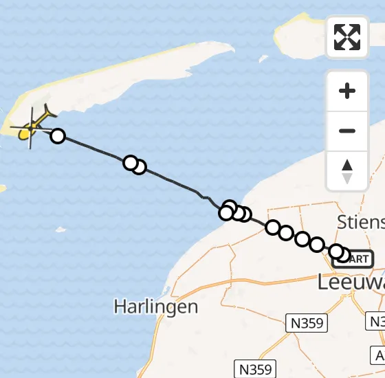 Vlucht Ambulancehelikopter PH-OOP van Vliegbasis Leeuwarden naar West-Terschelling op zondag 10 november 2024 15:11