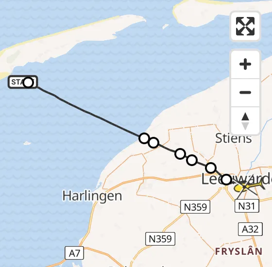 Vlucht Ambulancehelikopter PH-OOP van West-Terschelling naar Leeuwarden op zondag 10 november 2024 15:39