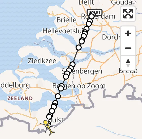 Vlucht Traumahelikopter PH-HVB van Rotterdam The Hague Airport naar Koewacht op zondag 10 november 2024 17:11