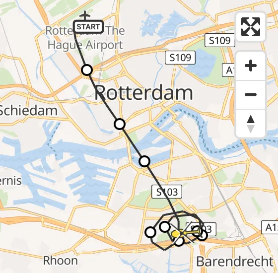 Vlucht Traumahelikopter PH-HVB van Rotterdam The Hague Airport naar Barendrecht op zondag 10 november 2024 18:43