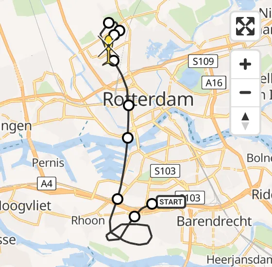 Vlucht Traumahelikopter PH-HVB van Barendrecht naar Rotterdam The Hague Airport op zondag 10 november 2024 18:54