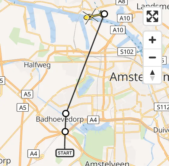 Vlucht Politiehelikopter PH-PXA van Schiphol naar Zaandam op zondag 10 november 2024 20:31