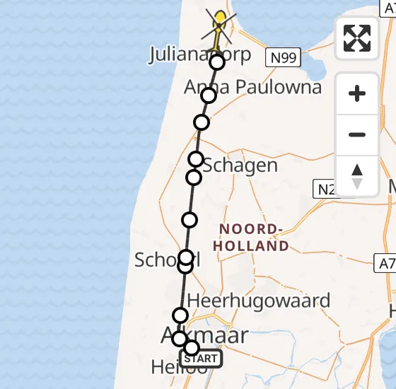 Vlucht Kustwachthelikopter PH-SAR van Alkmaar naar Julianadorp op dinsdag 12 november 2024 7:06