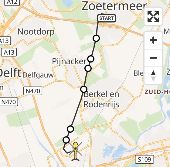 Vlucht Traumahelikopter PH-HVB van Zoetermeer naar Rotterdam The Hague Airport op dinsdag 12 november 2024 8:11