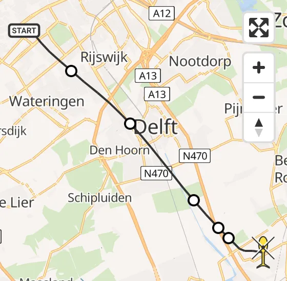 Vlucht Traumahelikopter PH-HVB van Den Haag naar Rotterdam The Hague Airport op dinsdag 12 november 2024 10:40