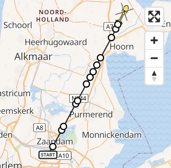 Vlucht Traumahelikopter PH-LLN van Amsterdam Heliport naar Oostwoud op dinsdag 12 november 2024 12:17